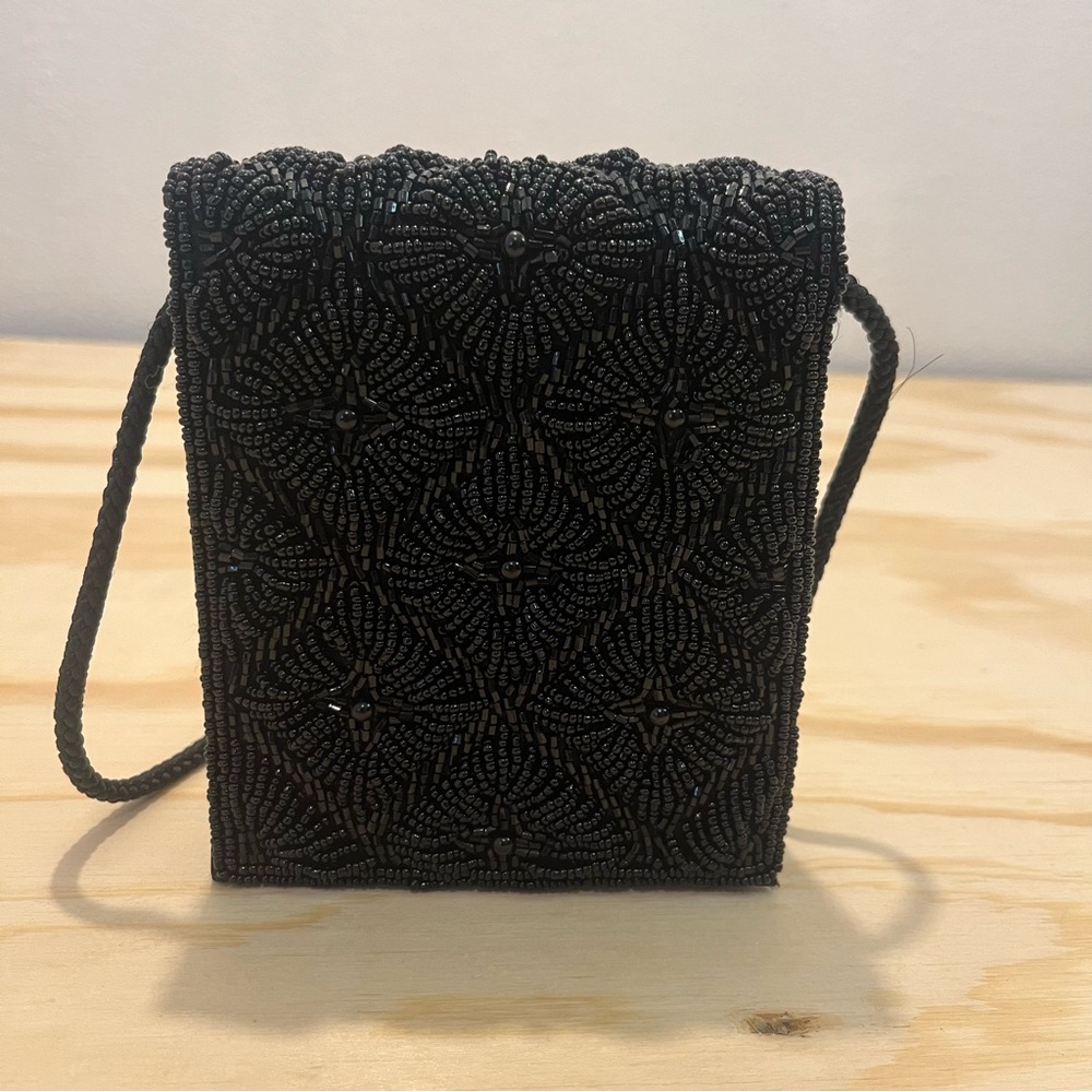 Vintage Bijoux Terner Small Black Beaded Evening Bag Purse